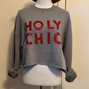 Gray Sweater with Red 'Holy Chic' Design